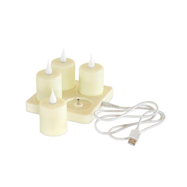 Melrose International Melrose International 73467DS 4 x 2 in. Plastic Rechargeable Candle; Cream & White - Set of 4 73467